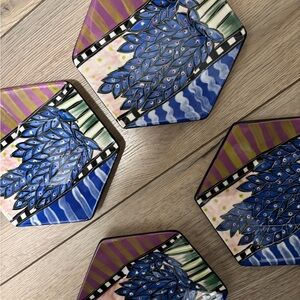 Colorful Hexagonal Peacock Coasters or plates